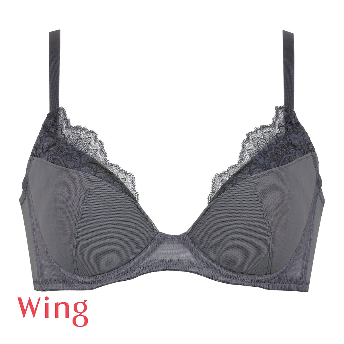 ワコール Wacoal ウイング Wing 脇肉スマートブラ DEF 3/4カップ ブラジャー 脇高 大きいサイズ 単品(CGY-チャコールグレー-D65)