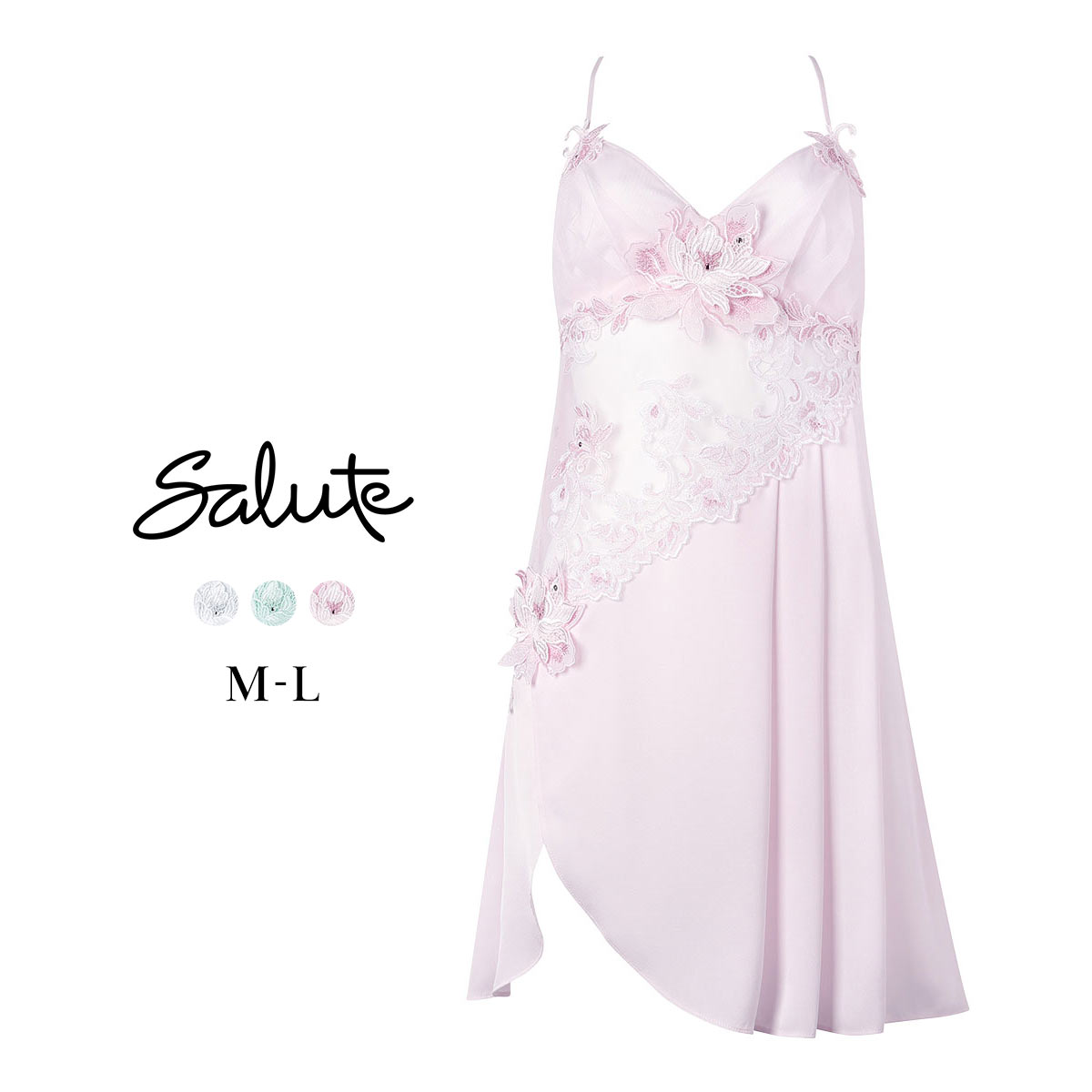 ワコール サルート 32グループ 32G ランジェリードレス ML ネグリジェ スリップ Wacoal Salute NTJ232 26SS先行プレステージ(LPI-薄ピンク-M)