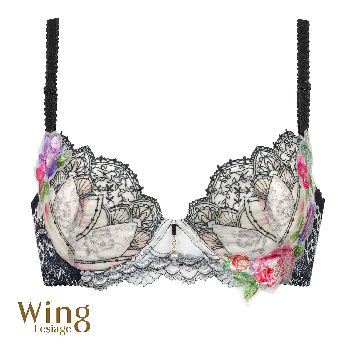 ウイング Wing レシアージュ Lesiage 24SS 2910シリーズ ブラジャー 胸ふっくらやさしくフィット DEF まる胸 単品(NV-ネイビー-D65)