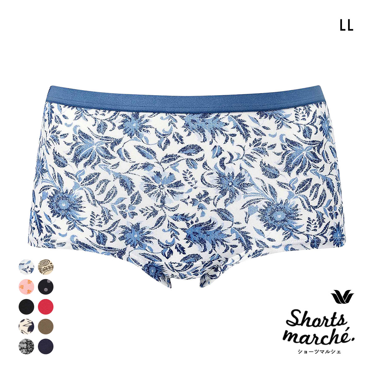 ワコール ショーツマルシェ 綿混 ボーイレングスショーツ LL Wacoal Shorts marche(BU-ブルー-LL)