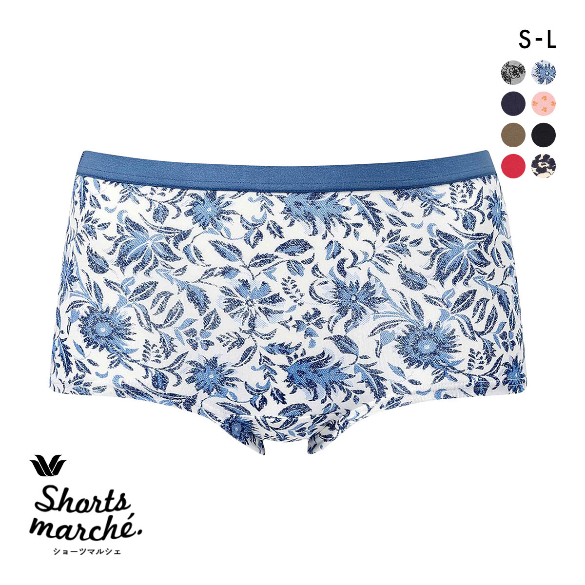 ワコール ショーツマルシェ 綿混 ボーイレングスショーツ SML Wacoal Shorts marche(BU-ブルー-S)