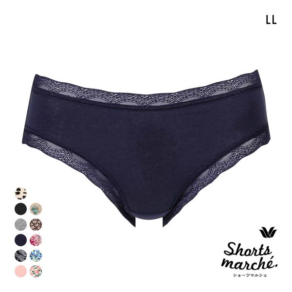 ワコール Wacoal ショーツマルシェ Shorts marche 綿混 無地＆プリント ショーツ LL あさめ丈 単品 大きいサイズ