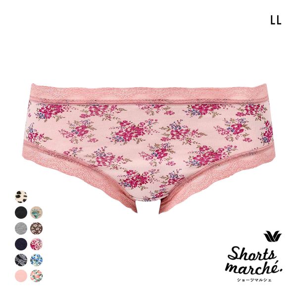 ワコール Wacoal ショーツマルシェ Shorts marche 綿混 無地＆プリント ショーツ LL あさめ丈 単品 大きいサイズ