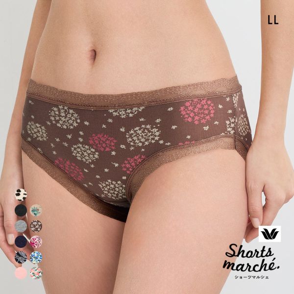 ワコール Wacoal ショーツマルシェ Shorts marche 綿混 無地＆プリント ショーツ LL あさめ丈 単品 大きいサイズ