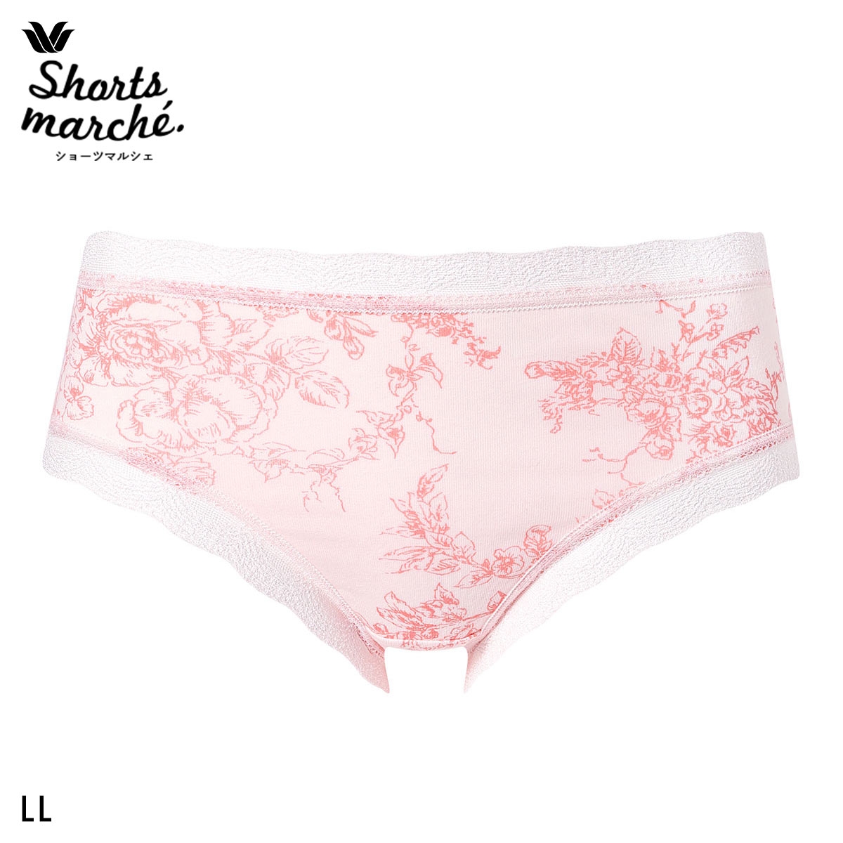 ワコール Wacoal ショーツマルシェ Shorts marche 綿混 無地＆プリント ショーツ LL あさめ丈 単品 大きいサイズ(BP-ベビーピンク-LL)