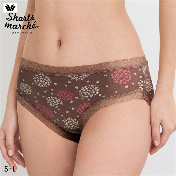 ワコール Wacoal ショーツマルシェ Shorts marche 綿混 無地＆プリント ショーツ SML あさめ丈 単品