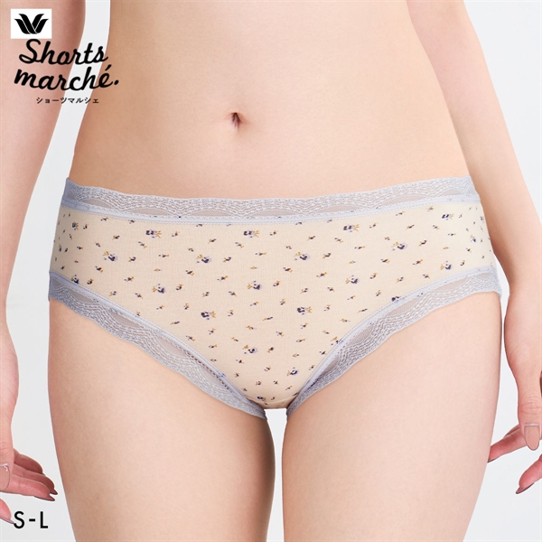 ワコール Wacoal ショーツマルシェ Shorts marche 綿混 無地＆プリント ショーツ SML あさめ丈 単品