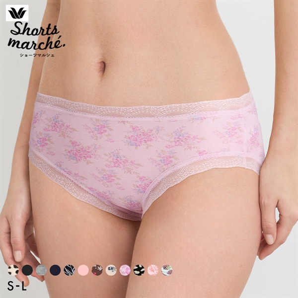 ワコール Wacoal ショーツマルシェ Shorts marche 綿混 無地＆プリント ショーツ SML あさめ丈 単品