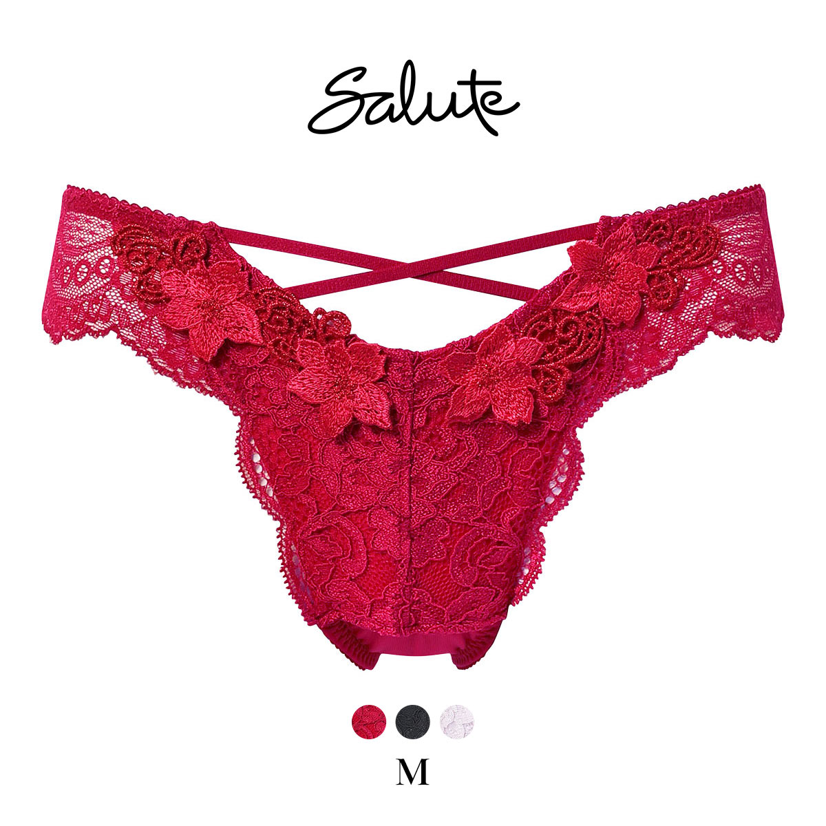 ワコール サルート 27グループ 27G Tバックショーツ ブラジリアン バックレース M Wacoal Salute PTJ227 25AWブルーム(RE-レッド-M)