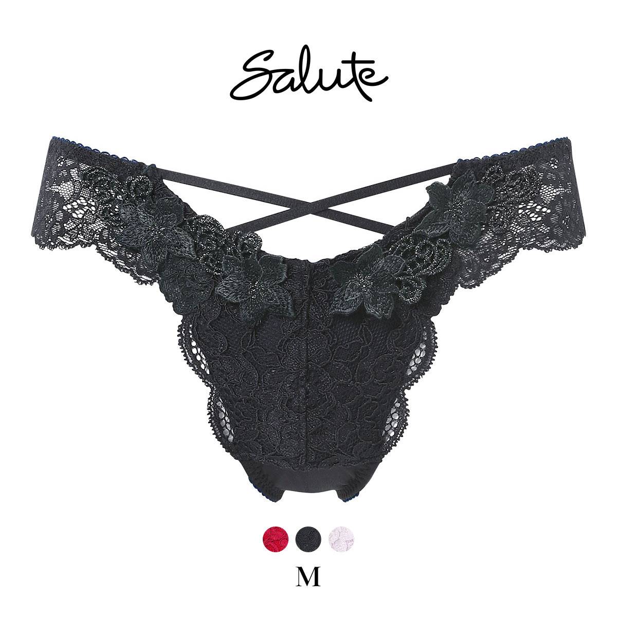 ワコール サルート 27グループ 27G Tバックショーツ ブラジリアン バックレース M Wacoal Salute PTJ227 25AWブルーム(BK-ブラック-M)