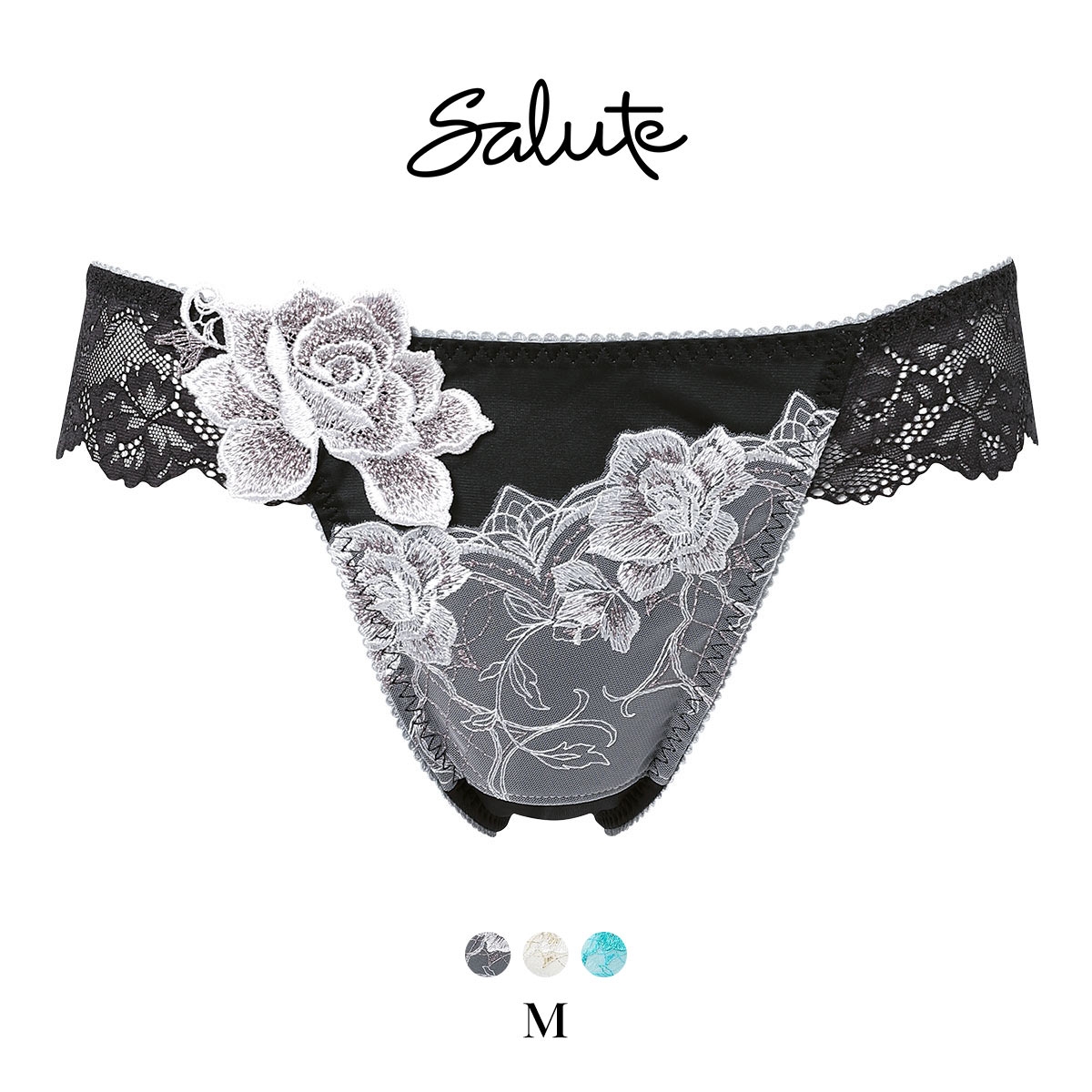 ワコール サルート 37グループ 37G Tバックショーツ M ブラジリアン バックレース Wacoal Salute PTJ237 26SSブルーム(BK-ブラック-M)