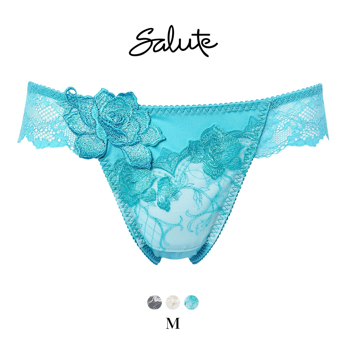 ワコール サルート 37グループ 37G Tバックショーツ M ブラジリアン バックレース Wacoal Salute PTJ237 26SSブルーム(TU-ターコイズ-M)