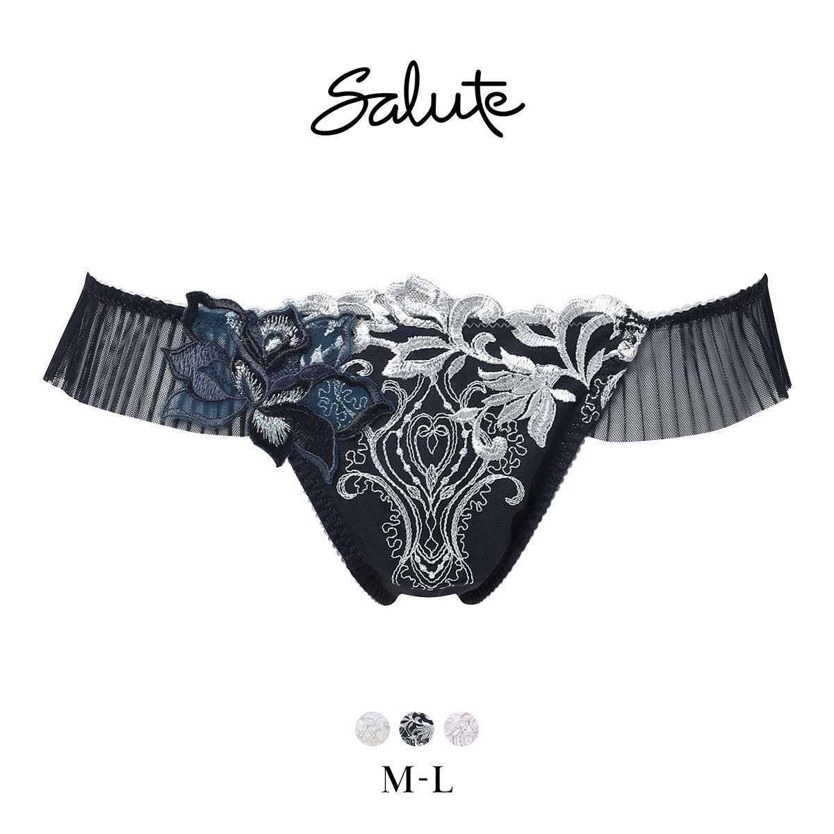 ワコール サルート 38グループ 38G Tバックショーツ ML タンガ ソング プリーツ Wacoal Salute PTJ438 26SSブライト(BK-ブラック-M)