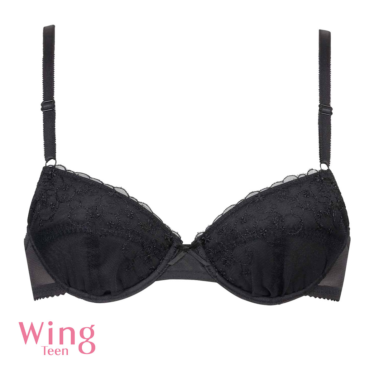 ワコール Wacoal ウイング Wing teen 成長期のバストにフィット STEP3 ジュニアブラジャー ABCDEF ジュニア 女の子 単品(BK-ブラック-A65)