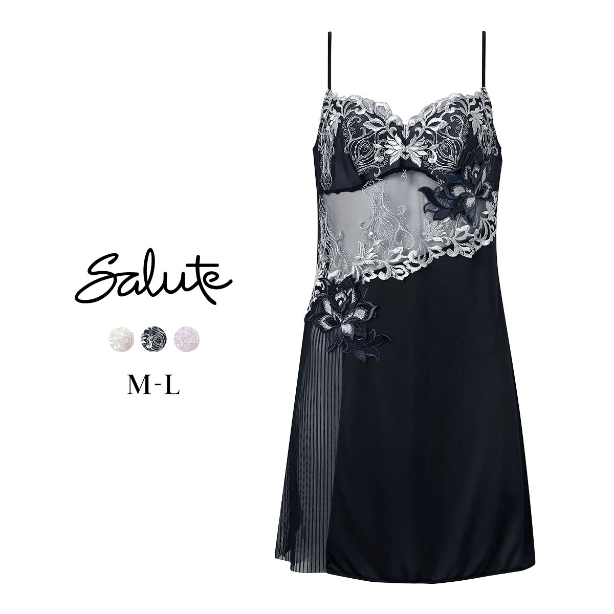 ワコール サルート 38グループ 38G スリップ ランジェリー ML スタンダードシルエット Wacoal Salute STJ238 26SSブライト(BK-ブラック-M-80)