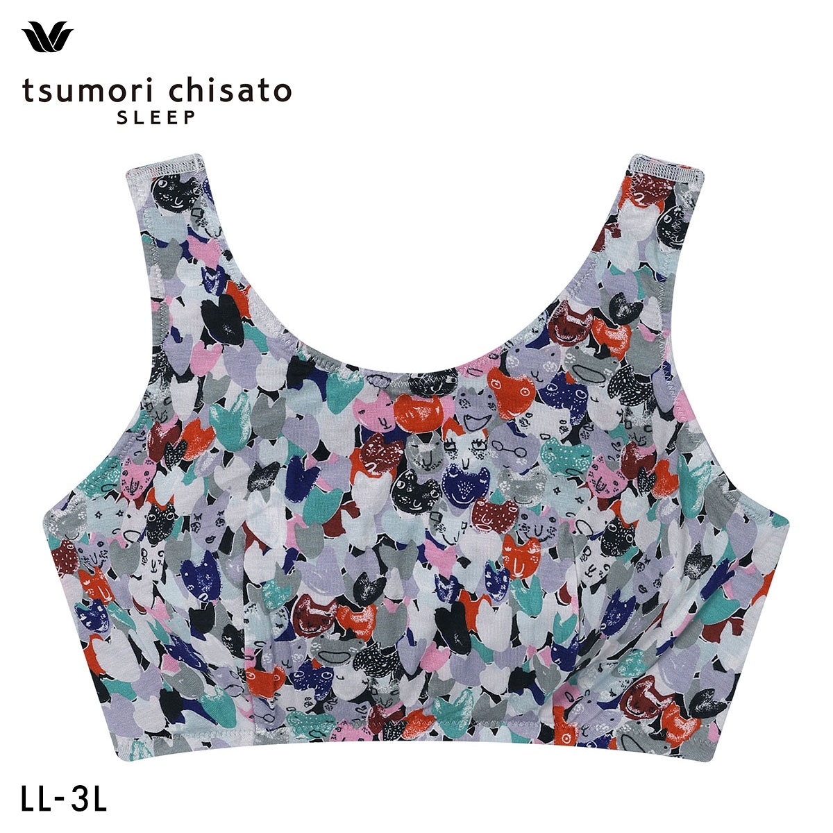 ワコール ツモリチサト ハートネコ ナイトアップブラ ナイトブラ ノンワイヤー ブラジャー LL3L 下着 Wacoal tsumori chisato SLEEP(GY-グレー-LL)