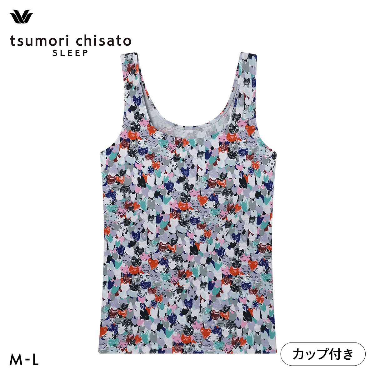 ワコール ツモリチサト ハートネコ ノースリーブ カップ付き タンクトップ インナー ML 下着 Wacoal tsumori chisato SLEEP(GY-グレー-M)