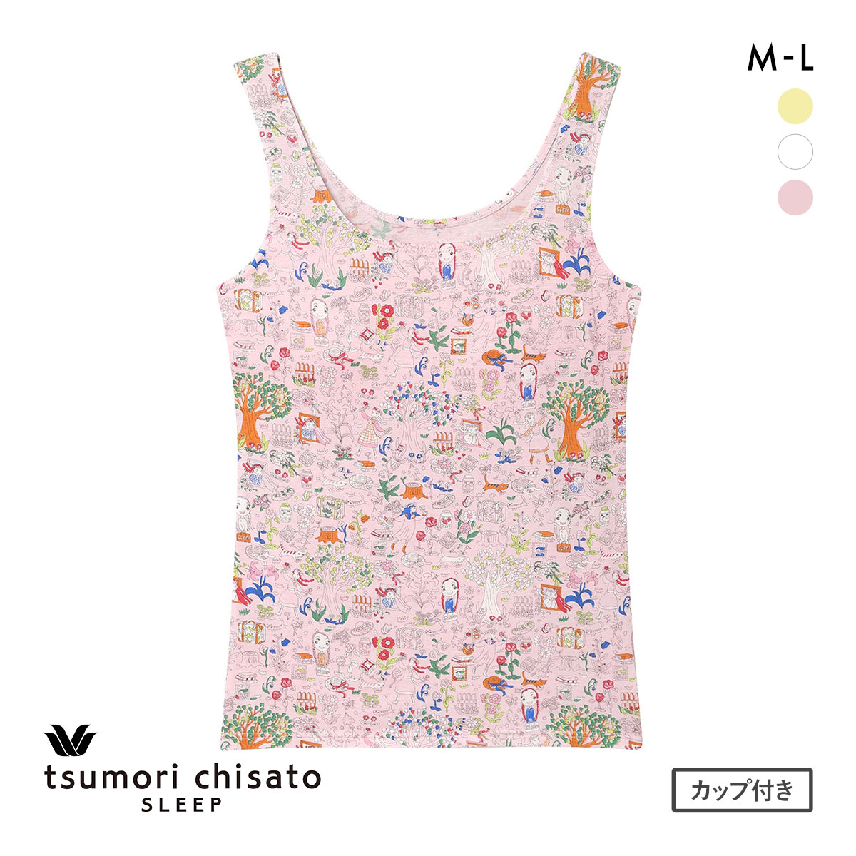 ワコール ツモリチサト ワンダーフォレスト ノースリーブ カップ付き インナー タンクトップ ML Wacoal tsumori chisato SLEEP(PI-ピンク-M)
