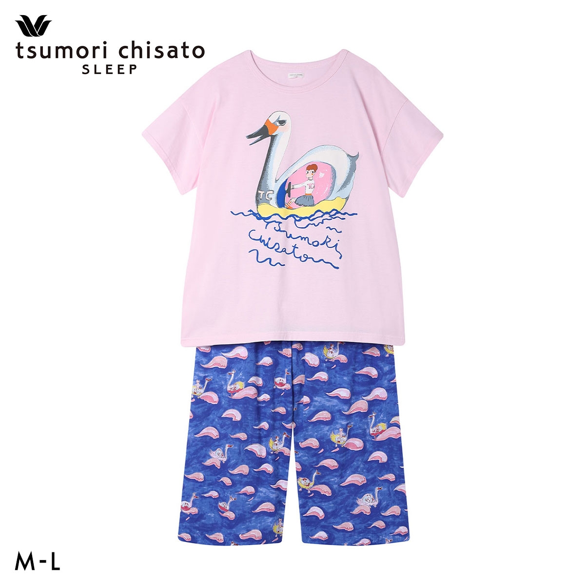 ワコール ツモリチサト 冒険の旅 スワンボート パジャマ 4分袖 7分丈パンツ ルームウェア 上下セット 半袖 綿100％ Wacoal tsumori chisato SLEEP(KO-コン-M)