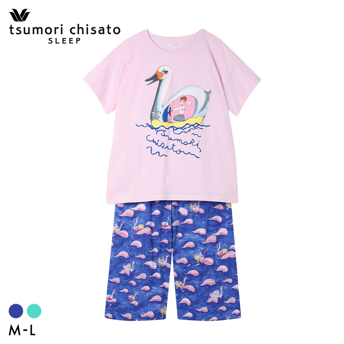 ワコール ツモリチサト 冒険の旅 スワンボート パジャマ 4分袖 7分丈パンツ ルームウェア 上下セット 半袖 綿100％ Wacoal tsumori chisato SLEEP