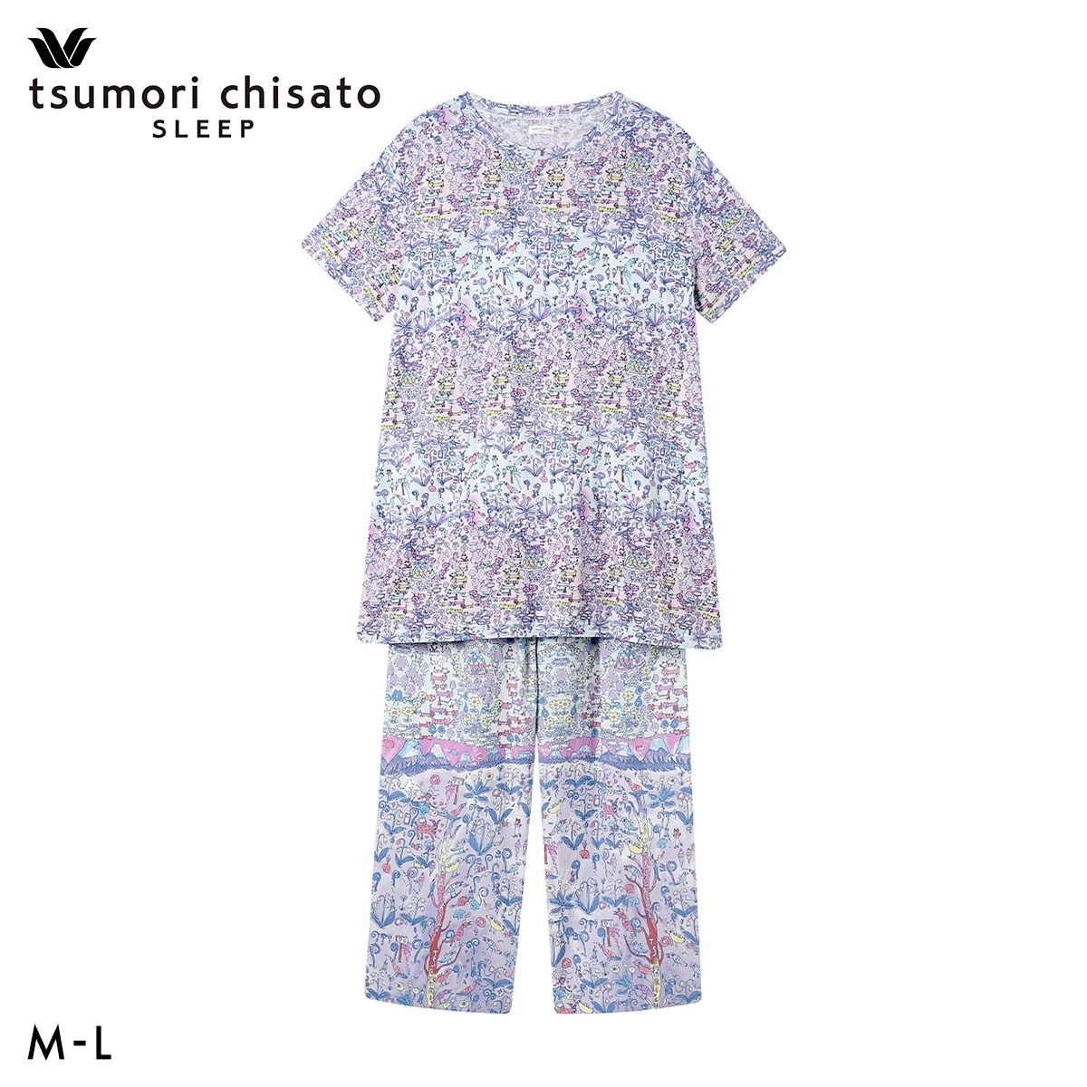 ワコール ツモリチサト 冒険の旅 パジャマ 4分袖9分丈パンツ ルームウェア 上下セット 半袖 Wacoal tsumori chisato SLEEP(SX-サックス-M)