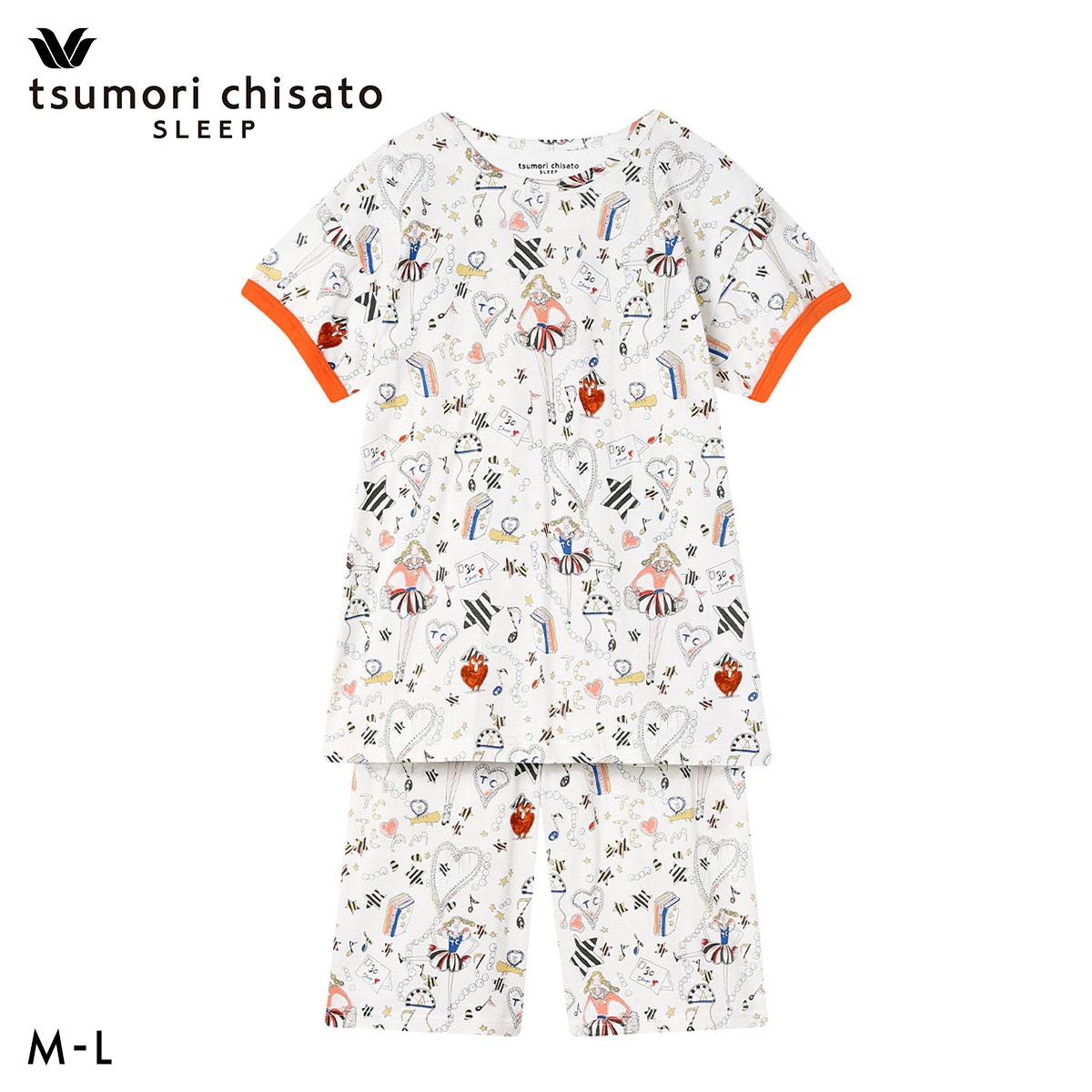 ワコール ツモリチサト パジャマ チアガール ルームウェア 上下セット 4分袖6分丈パンツ 綿100％ Wacoal tsumori chisato SLEEP(IV-アイボリー-M)