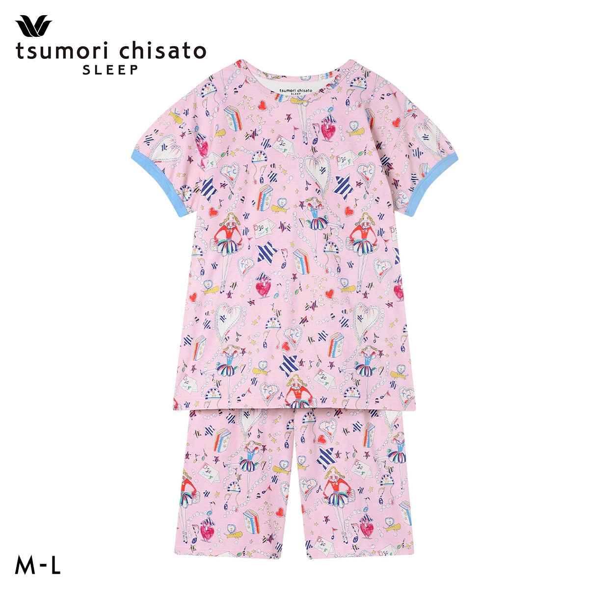 ワコール ツモリチサト パジャマ チアガール ルームウェア 上下セット 4分袖6分丈パンツ 綿100％ Wacoal tsumori chisato SLEEP(PI-ピンク-M)