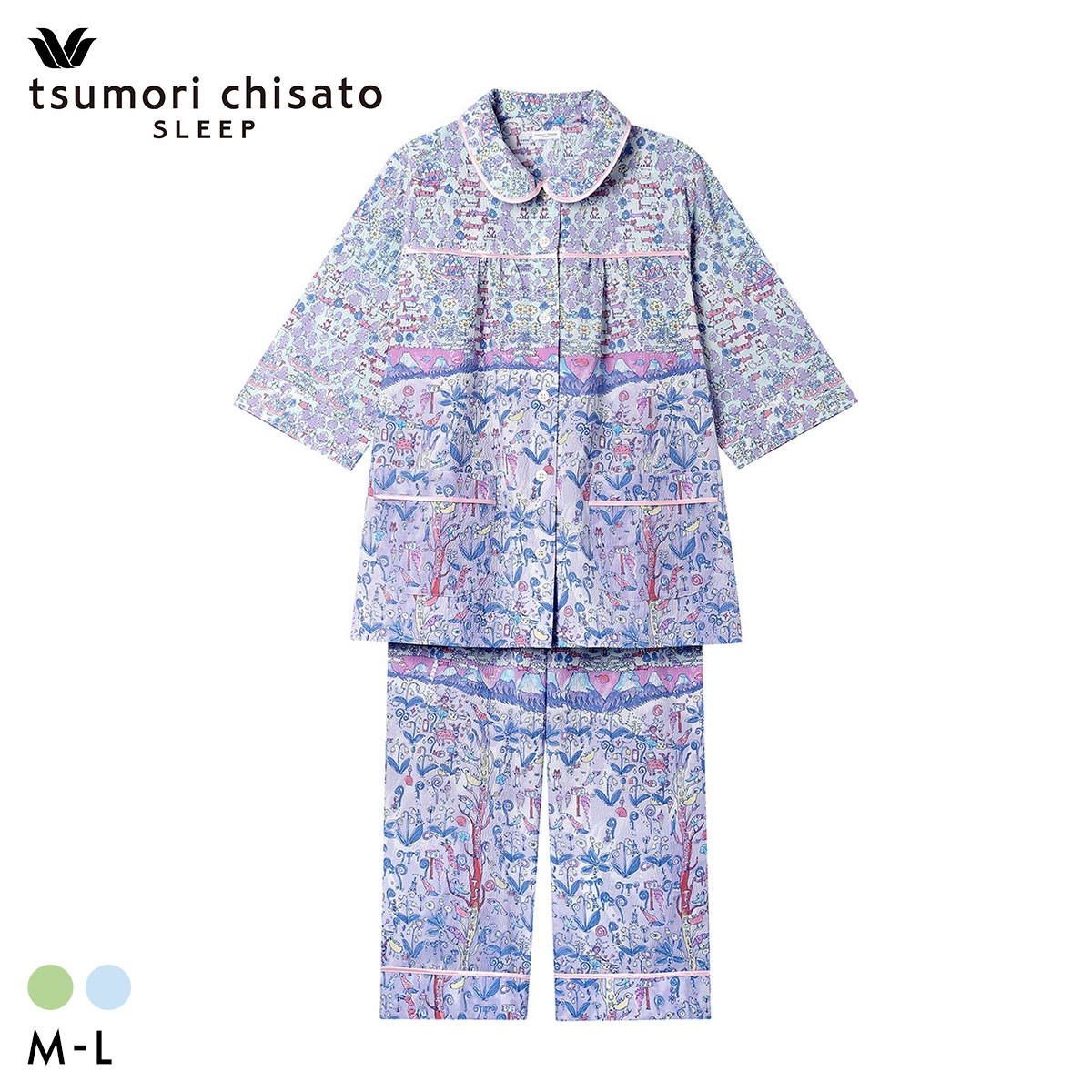 ワコール ツモリチサト 冒険の旅 シャツパジャマ 7分袖8分丈 上下セット ルームウェア 綿100％ レディース Wacoal tsumori chisato SLEEP