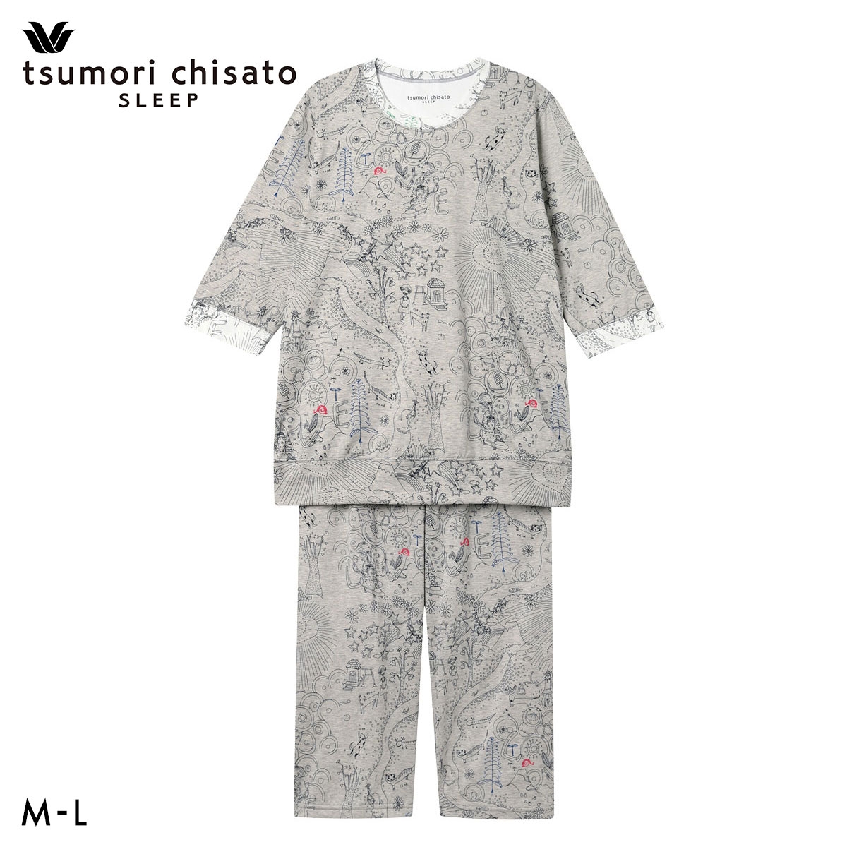 ワコール ツモリチサト パジャマ 上下セット 7分袖 8分丈 綿100％ Wacoal tsumori chisato SLEEP(GY-グレー-M)