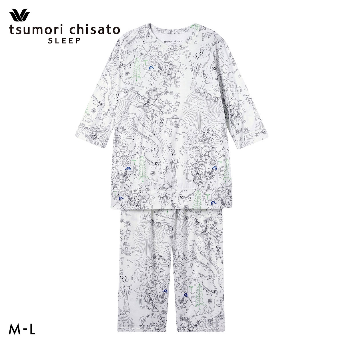 ワコール ツモリチサト パジャマ 上下セット 7分袖 8分丈 綿100％ Wacoal tsumori chisato SLEEP(IV-アイボリー-M)