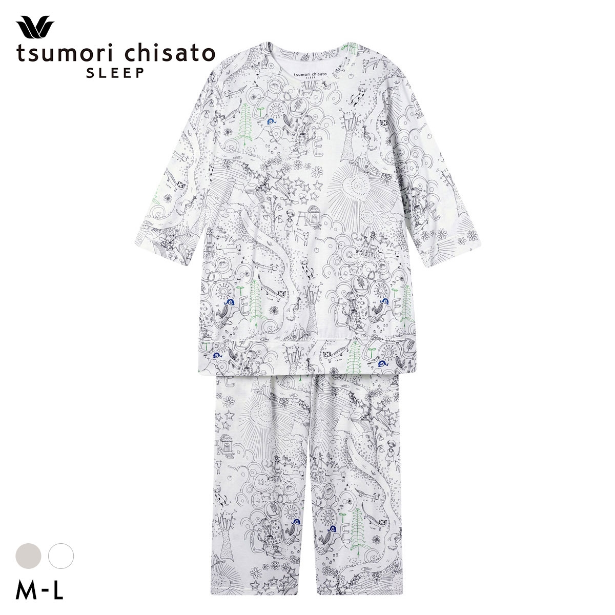 ワコール ツモリチサト パジャマ 上下セット 7分袖 8分丈 綿100％ Wacoal tsumori chisato SLEEP