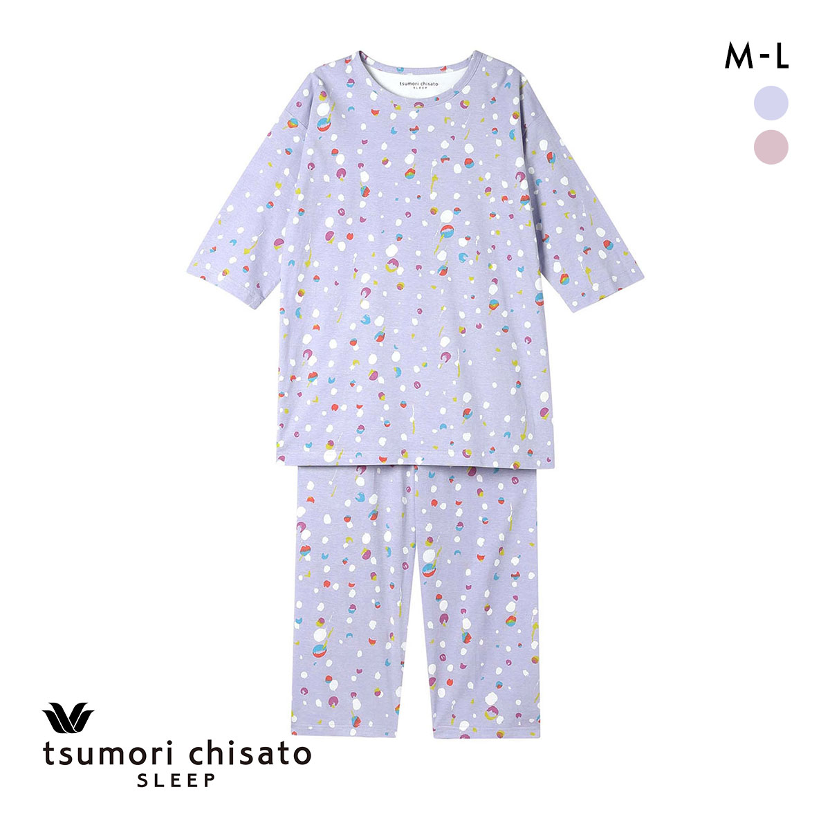ワコール ツモリチサト 空に輝く星座 パジャマ 上下セット 7分袖 8分丈パンツ ルームウェア ML Wacoal tsumori chisato SLEEP(PU-パープル-M)