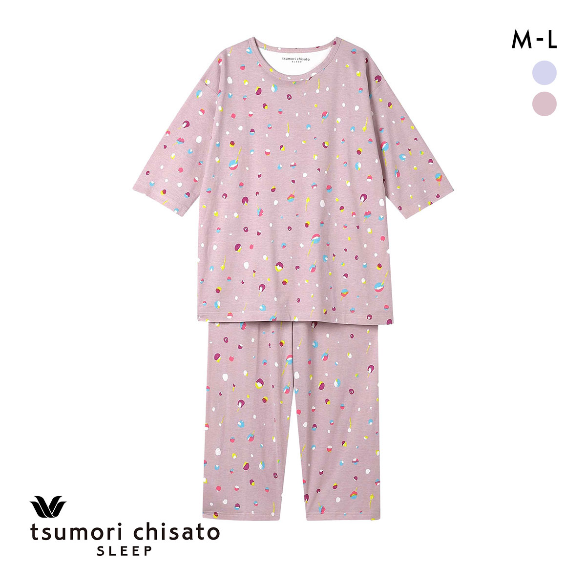 ワコール ツモリチサト 空に輝く星座 パジャマ 上下セット 7分袖 8分丈パンツ ルームウェア ML Wacoal tsumori chisato SLEEP(PI-ピンク-M)