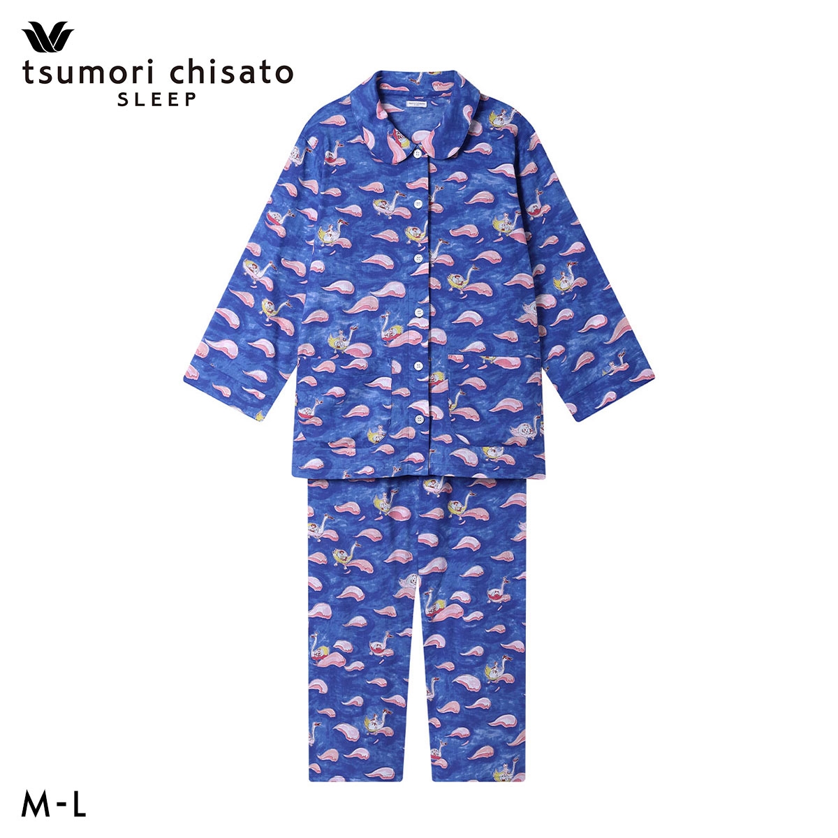 ワコール ツモリチサト 冒険の旅 スワンボート シャツパジャマ 長袖 ルームウェア 上下セット 綿100％ Wacoal tsumori chisato SLEEP(KO-コン-M)