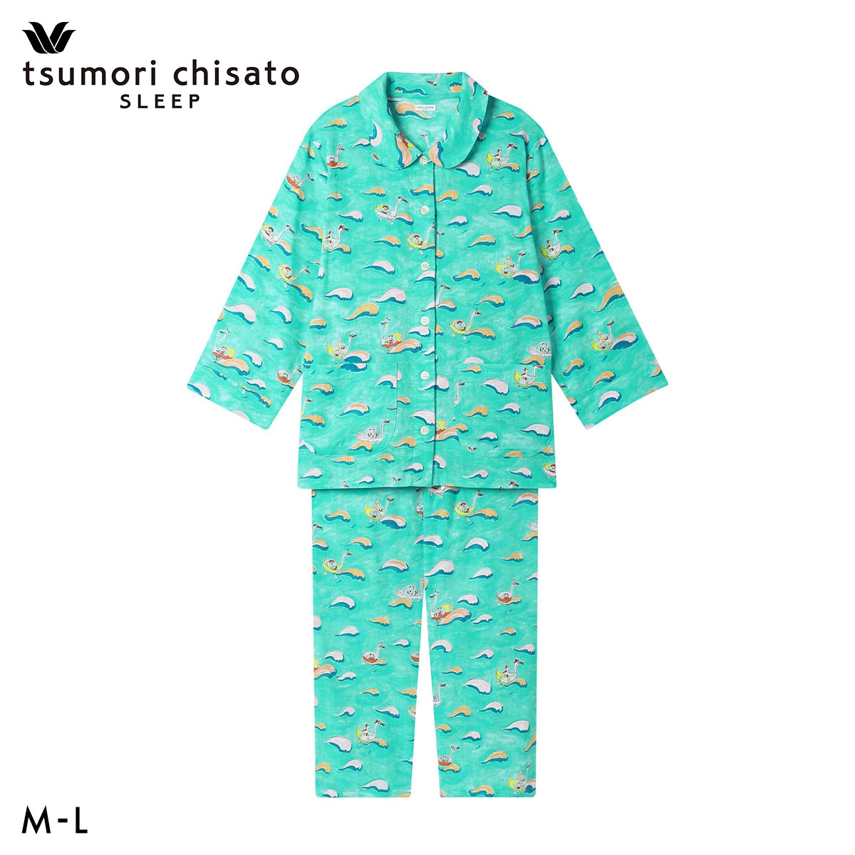 ワコール ツモリチサト 冒険の旅 スワンボート シャツパジャマ 長袖 ルームウェア 上下セット 綿100％ Wacoal tsumori chisato SLEEP(ME-メロン-M)