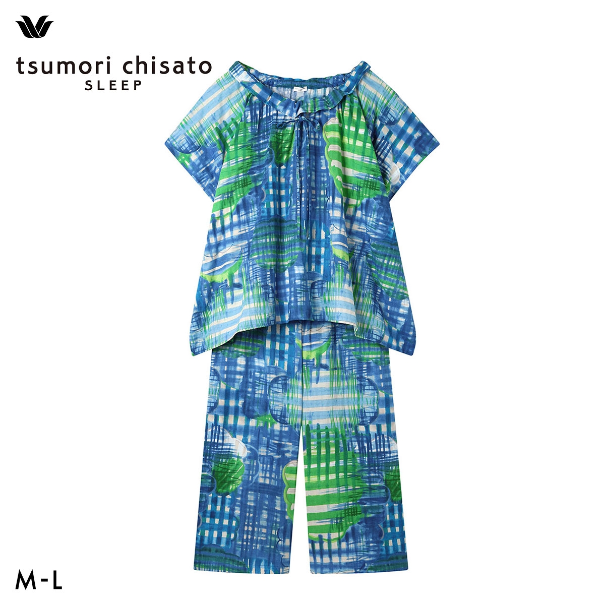 ワコール ツモリチサト パジャマ 半袖 上下セット 二重ガーゼ 綿100％ ルームウェア Wacoal tsumori chisato SLEEP(BU-ブルー-M)
