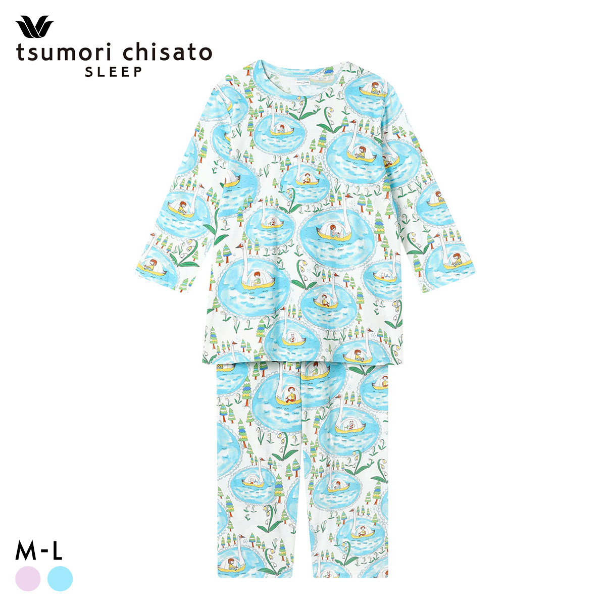 ワコール ツモリチサト スリープ 30周年 冒険の旅 スワンボート パジャマ 長袖 上下セット ルームウェア 綿100％ Wacoal tsumori chisato SLEEP(SX-サックス-M)