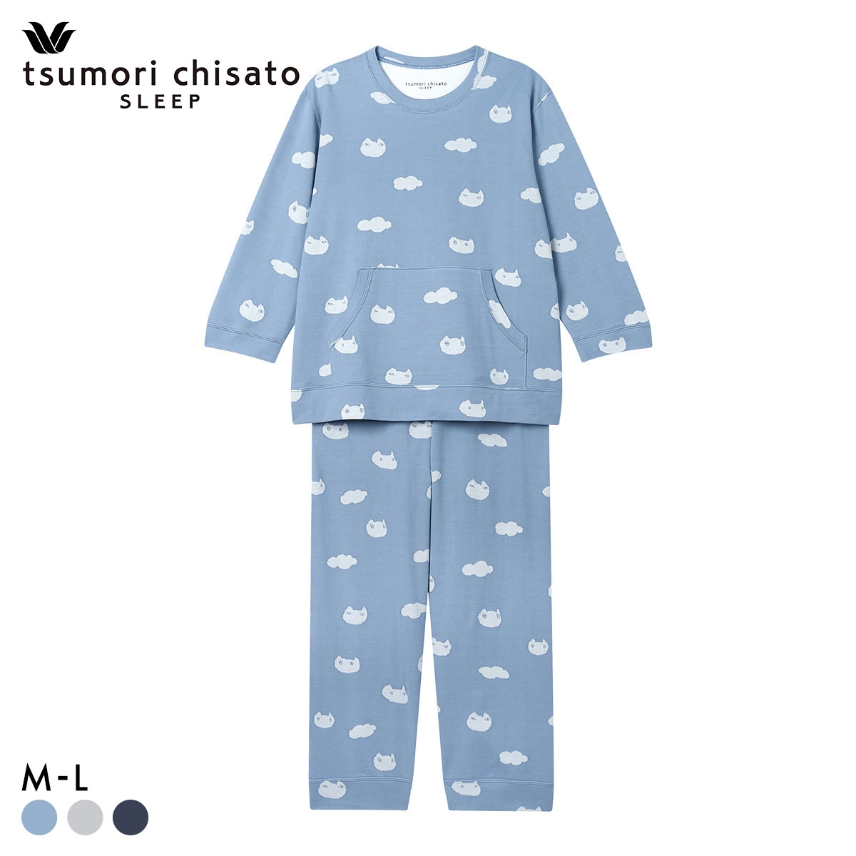 ワコール ツモリチサト ねこ パジャマ 長袖 上下セット ルームウェア 綿100％ Wacoal tsumori chisato SLEEP(BU-ブルー-M)