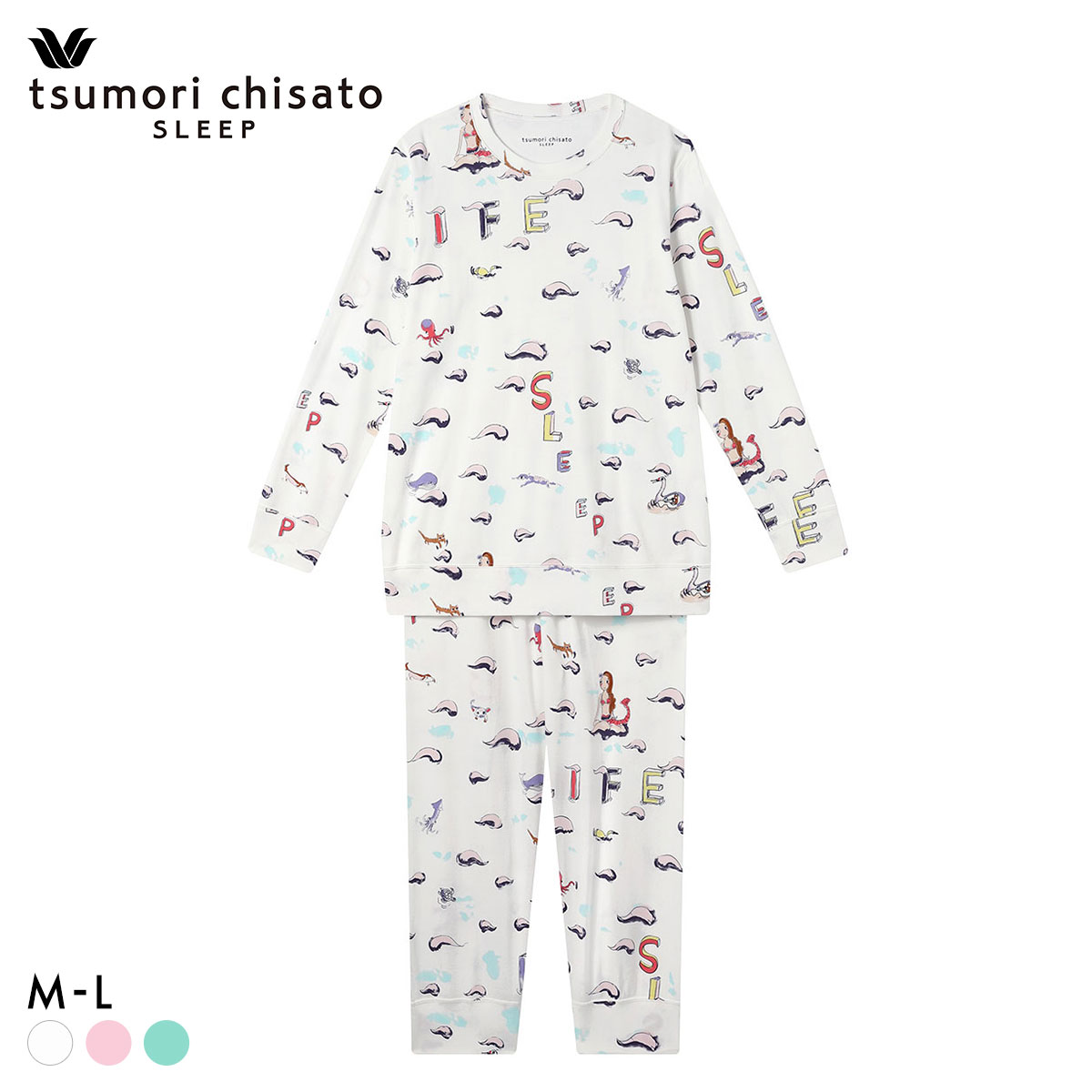 ワコール ツモリチサト 冒険の旅 パジャマ 長袖 ルームウェア 上下セット 綿100％ Wacoal tsumori chisato SLEEP(IV-アイボリー-M)