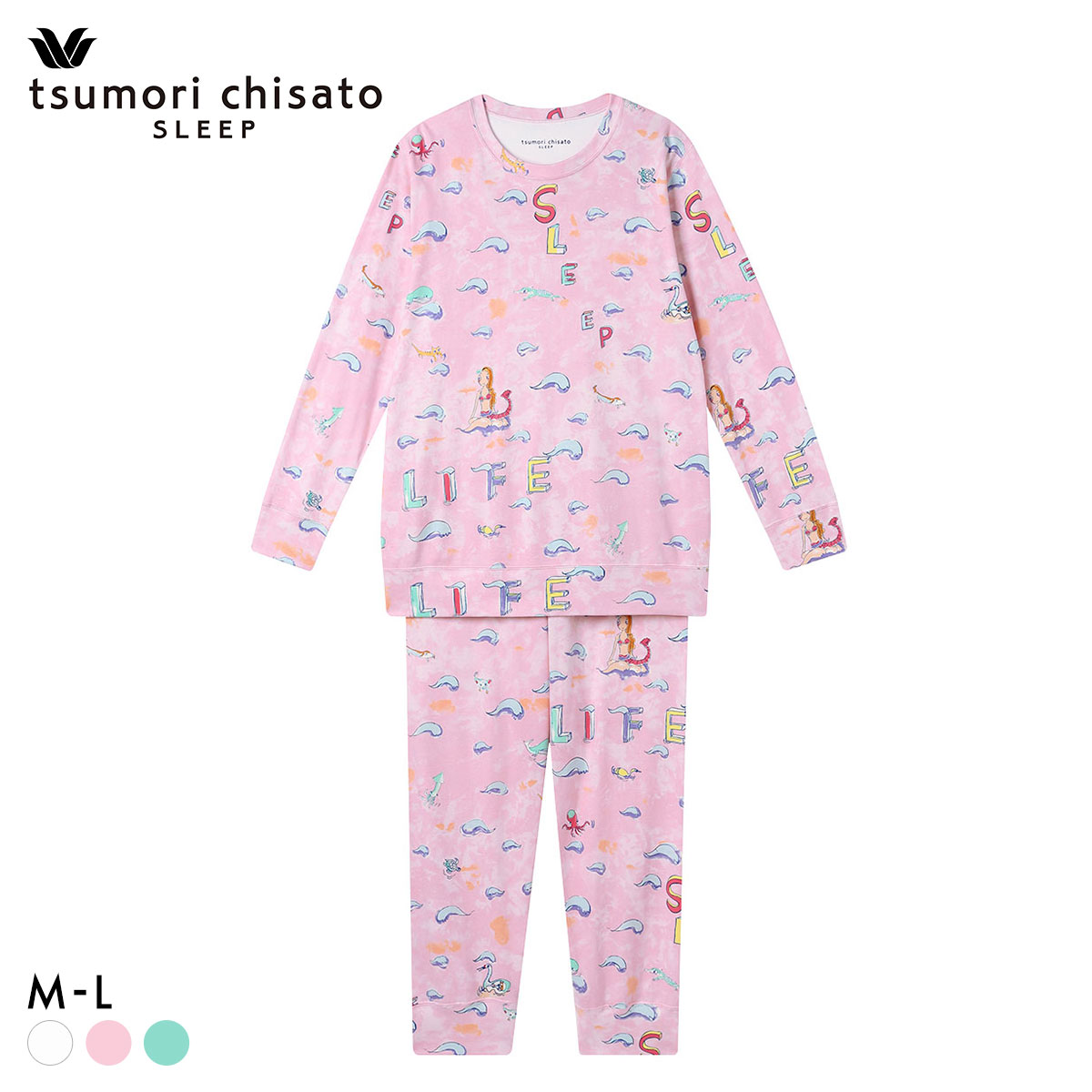 ワコール ツモリチサト 冒険の旅 パジャマ 長袖 ルームウェア 上下セット 綿100％ Wacoal tsumori chisato SLEEP(PI-ピンク-M)