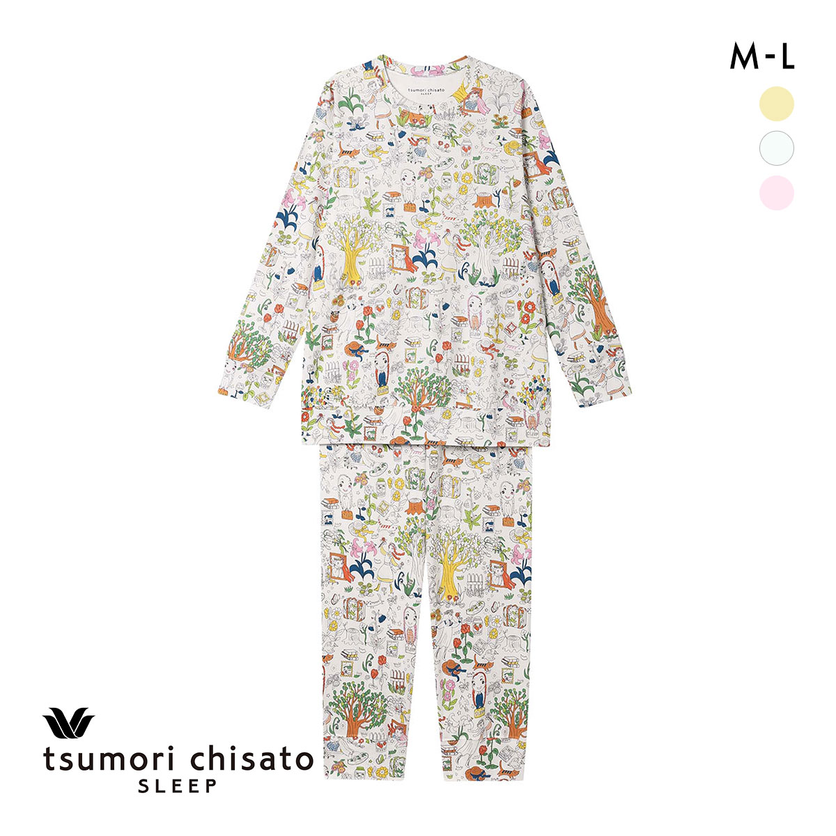 ワコール ツモリチサト ワンダーフォレスト パジャマ 上下セット ルームウェア 綿100％ 長袖 Wacoal tsumori chisato SLEEP(IV-アイボリー-M)