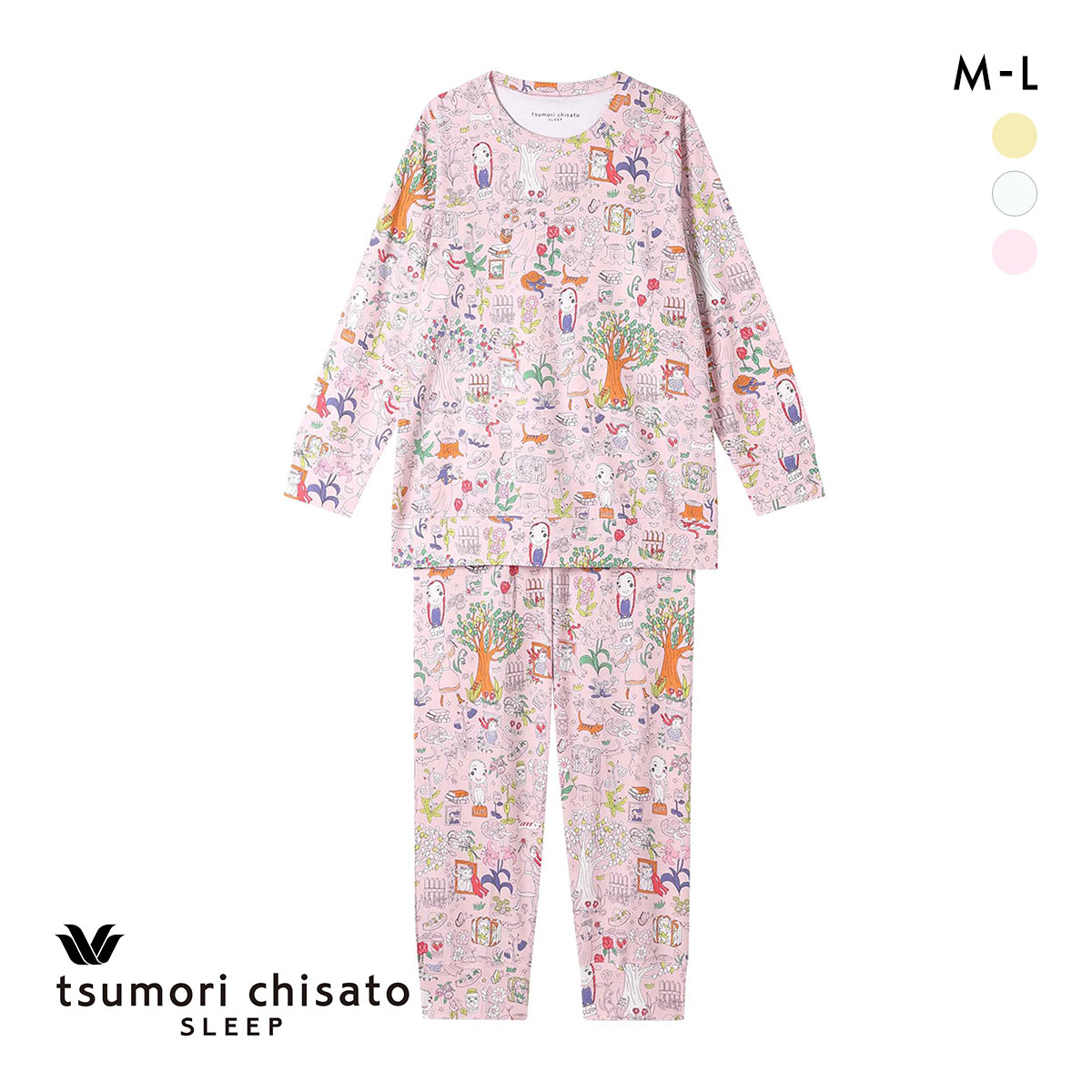 ワコール ツモリチサト ワンダーフォレスト パジャマ 上下セット ルームウェア 綿100％ 長袖 Wacoal tsumori chisato SLEEP(PI-ピンク-M)