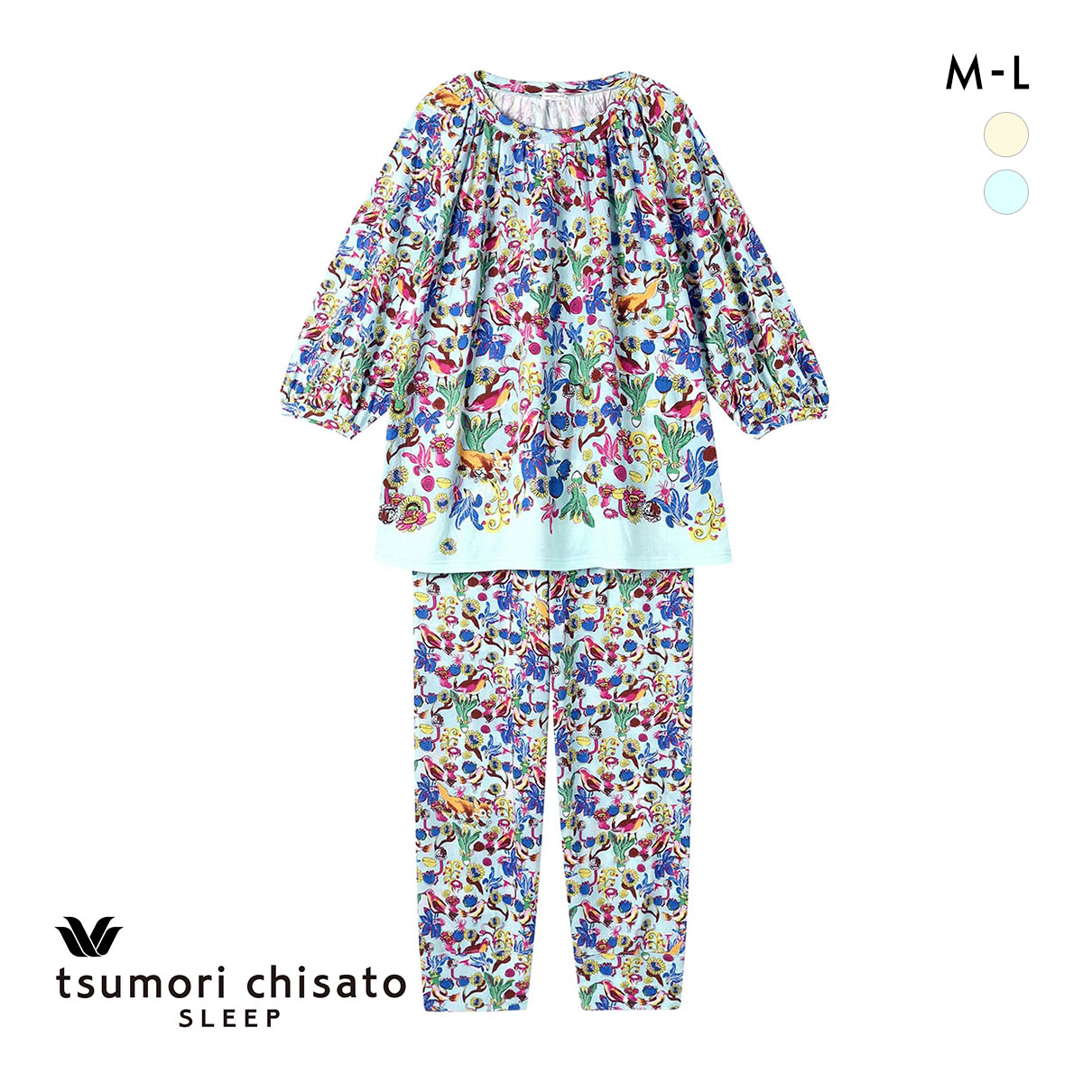 ワコール ツモリチサト ワンダーフォレスト パジャマ 8分袖 ルームウェア 上下セット 綿100％ Wacoal tsumori chisato SLEEP(SX-サックス-M)