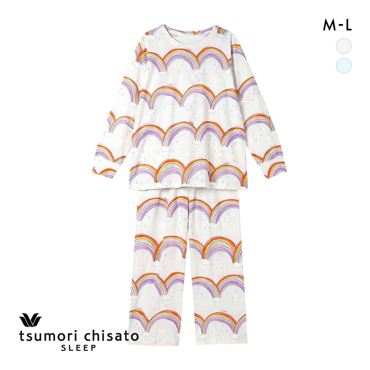 ワコール ツモリチサト 虹 パジャマ 長袖 ルームウェア 上下セット 綿100％ Wacoal tsumori chisato SLEEP(IV-アイボリー-M)