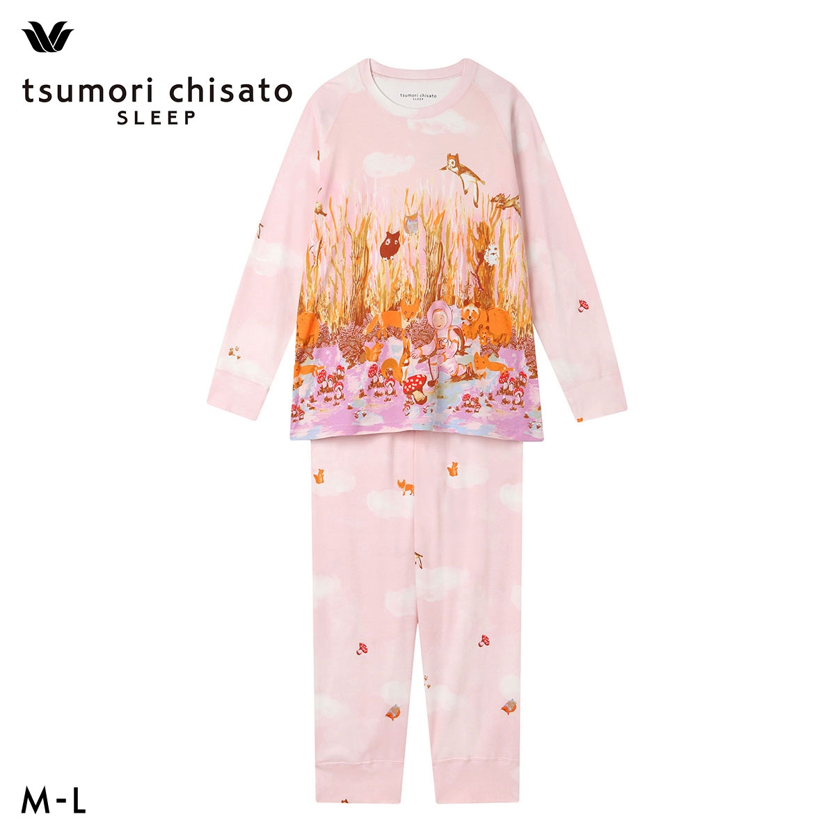 ワコール ツモリチサト 森の惑星 パジャマ 長袖 上下セット ルームウェア 綿100％ Wacoal tsumori chisato SLEEP(PI-ピンク-M)