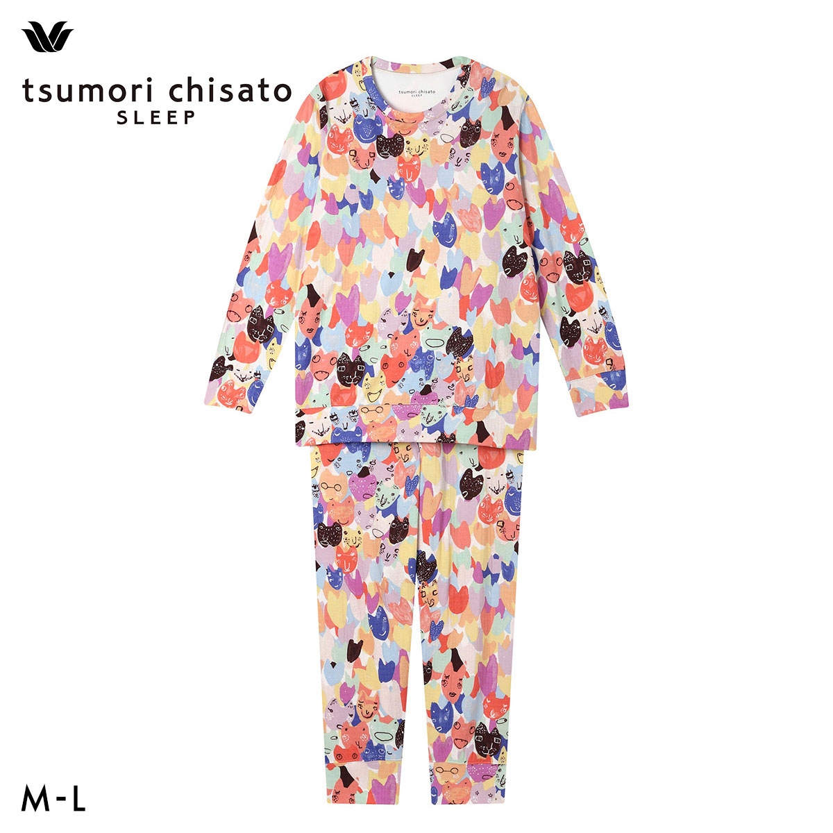 ワコール ツモリチサト ハートネコ 長袖パジャマ 上下セット ルームウェア 綿100％ Wacoal tsumori chisato SLEEP(IV-アイボリー-M)