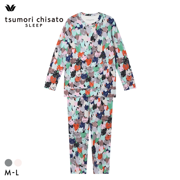 ワコール ツモリチサト ハートネコ 長袖パジャマ 上下セット ルームウェア 綿100％ Wacoal tsumori chisato SLEEP