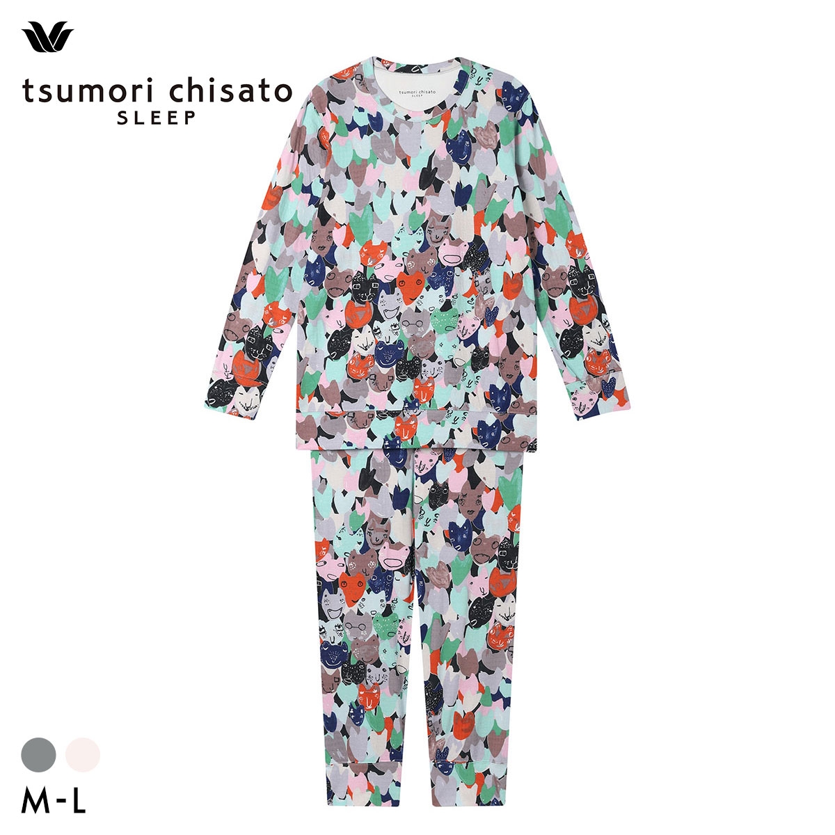 ワコール ツモリチサト ハートネコ 長袖パジャマ 上下セット ルームウェア 綿100％ Wacoal tsumori chisato SLEEP