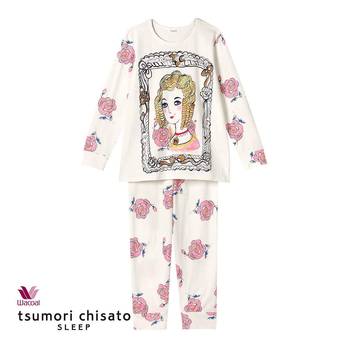 ワコール Wacoal ツモリチサト tsumori chisato SLEEP パリへの旅 上下セット パジャマ ルームウェア 長袖 綿100％(IV-アイボリー-M)