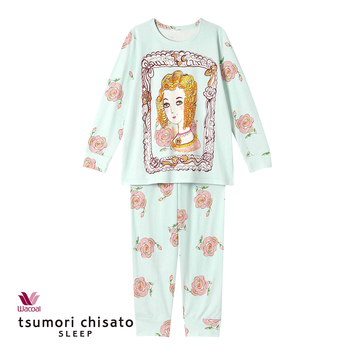 ワコール Wacoal ツモリチサト tsumori chisato SLEEP パリへの旅 上下セット パジャマ ルームウェア 長袖 綿100％(SX-サックス-M)